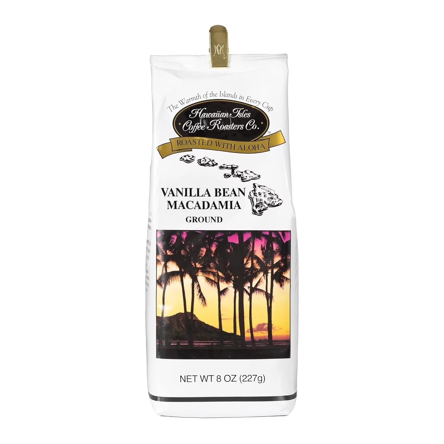 Hawaiian Isles Coffee Light Roast Ground Coffee, Vanilla Bean Macadamia Flavored, 8 oz