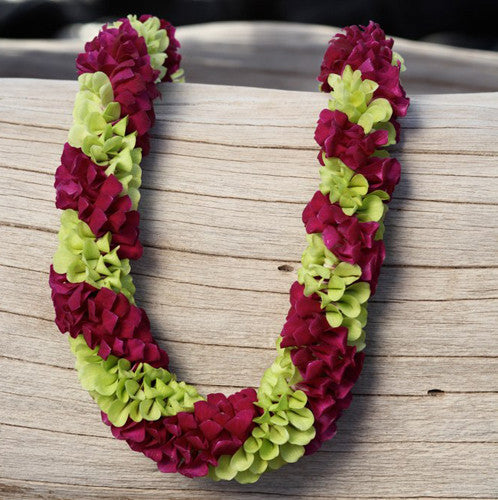 purple green spiral lei