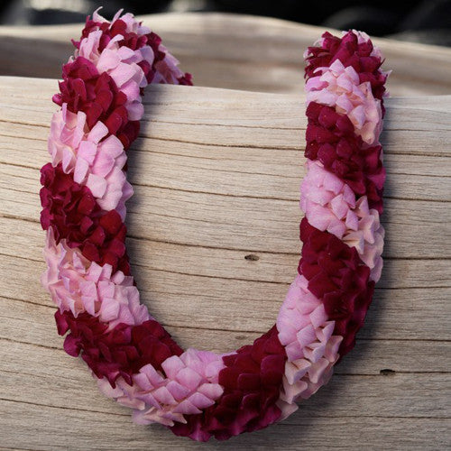 purple pink spiral lei, fresh orchid lei